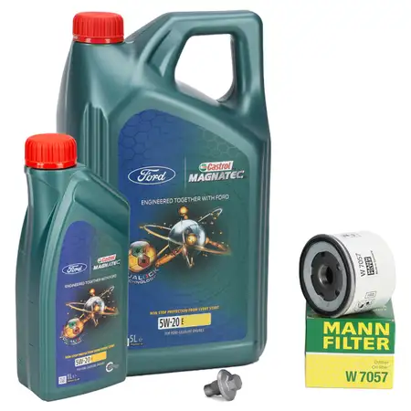 6L CASTROL MAGNATEC E 5W-20 Motor&ouml;l + MANN &Ouml;lfilter FORD Fiesta 7 Focus 4 1.0/1.5 EcoBoost