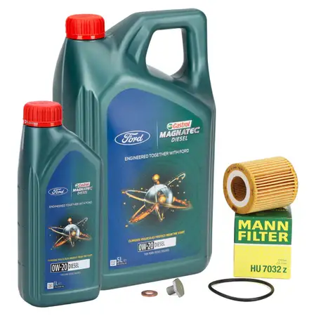 6L CASTROL MAGNATEC DIESEL 0W-20 Motor&ouml;l &Ouml;l + MANN &Ouml;lfilter FORD Ecosport 1.5 TDCi EcoBlue