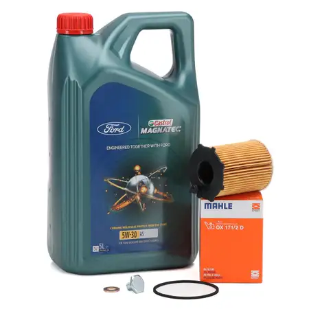 5L CASTROL MAGNATEC 5W-30 A5 Motor&ouml;l + MAHLE &Ouml;lfilter FORD Fiesta Focus Kuga 1.4-1.6 TDCi