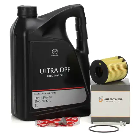 5L ORIGINAL Motor&ouml;l 5W30 ULTRA DPF + HIRSCHER &Ouml;lfilter MAZDA 2 3 5 1.4/1.6 DIESEL