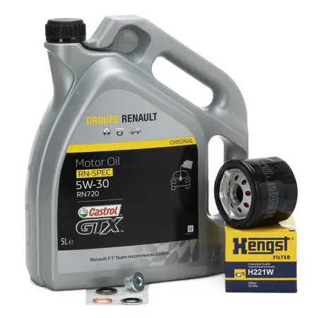 5L CASTROL Motor&ouml;l GTX RN-SPEC 5W30 RN720 + HENGST &Ouml;lfilter RENAULT DACIA