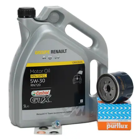 5L CASTROL Motor&ouml;l GTX RN-SPEC 5W30 RN720 + PURFLUX &Ouml;lfilter RENAULT DACIA