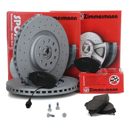 Zimmermann SPORT Bremsscheiben + Bel&auml;ge + Wako AUDI S3 8V VW Golf 7 GTI R Passat B8 vorne