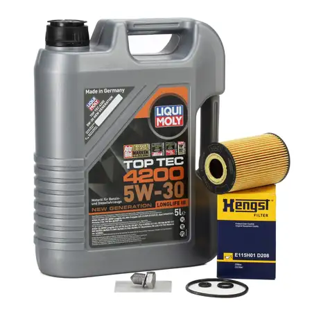 5L LIQUI MOLY Motor&ouml;l &Ouml;l TOP TEC 4200 5W30 HENGST &Ouml;lfilter AUDI SEAT SKODA VW 1.6/2.0 TDI