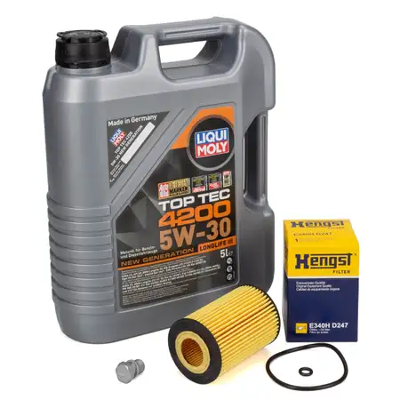 5L LIQUI MOLY TOP TEC 4200 5W30 Motor&ouml;l + HENGST &Ouml;lfilter VAG 1.6/2.0 TDI 03N115562B