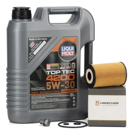 5L LIQUI MOLY Motor&ouml;l TOP TEC 4200 5W30 + HIRSCHER &Ouml;lfilter AUDI SEAT SKODA VW 1.6/2.0 TDI