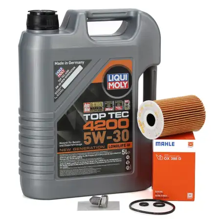 5L LIQUI MOLY Motor&ouml;l &Ouml;l TOP TEC 4200 5W30 + MAHLE &Ouml;lfilter AUDI SEAT SKODA VW 1.6/2.0 TDI