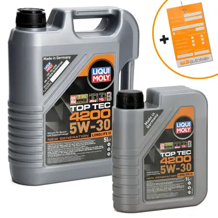 6L 6 Liter LIQUI MOLY TOP TEC 4200 5W30 Motor&ouml;l NEW GEN VW 504.00 507.00 BMW LL-04