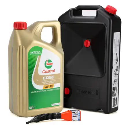 5L 5 Liter CASTROL EDGE 5W-30 LL Motor&ouml;l + Einf&uuml;lltrichter + Auffangwanne