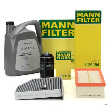 MANN Filterset + 5L ORIGINAL 0W30 Motor&ouml;l VW Golf 5 6 Passat AUDI A3 S3 8P 1.8/2.0 TSI/GTI