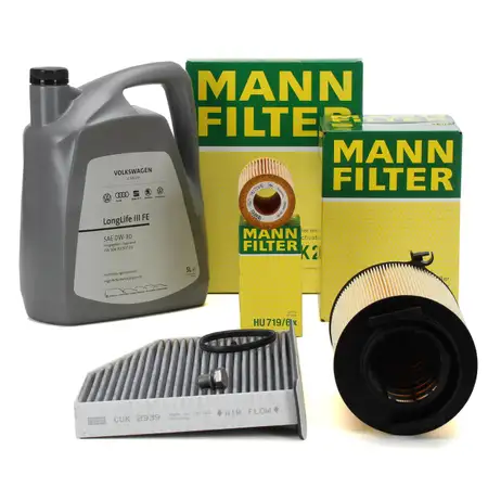 MANN Filterset + 5L ORIGINAL 0W30 Motor&ouml;l VW Golf 5 Passat B6 Touran AUDI A3 8P 2.0 FSI