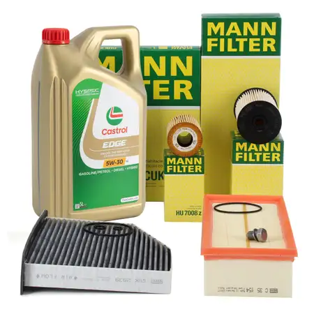 MANN Filterset 4-tlg + 5L CASTROL 5W30 Motor&ouml;l VW Golf 5 / Plus Jetta 4 AUDI A3 8P 2.0 TDI