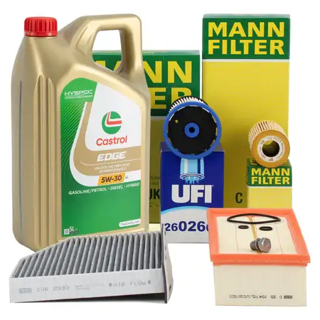 MANN Filterset 4-tlg + 5L CASTROL 5W30 Motor&ouml;l VW Passat B7 Tiguan 5N AUDI Q3 8U 2.0 TDI