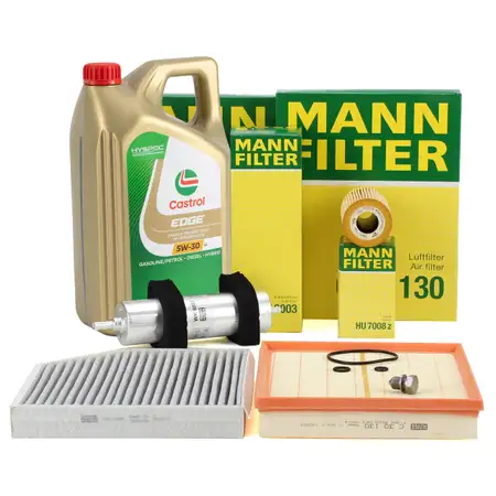 MANN Filterset 4-tlg + 5L CASTROL 5W30 Motor&ouml;l AUDI A4 (8K B8) A5 (8T 8F) Q5 (8RB) 2.0 TDI