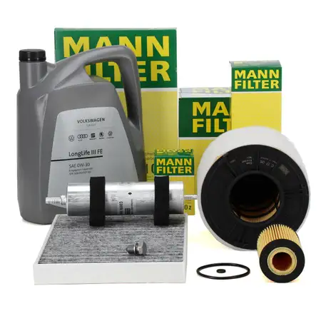 MANN Filterset 4-tlg + 5L ORIGINAL 0W30 Motor&ouml;l AUDI A4 (B9) A5 (F5) Q5 (FY) 2.0-40 TDI