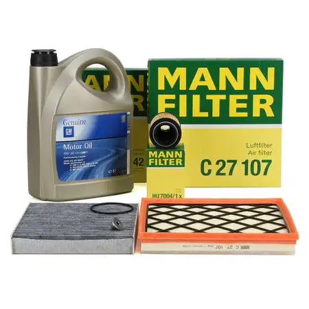 MANN Filterset 3-tlg + 5L ORIGINAL 5W30 Motor&ouml;l dexos2 OPEL Astra J 1.3 CDTI 95 PS