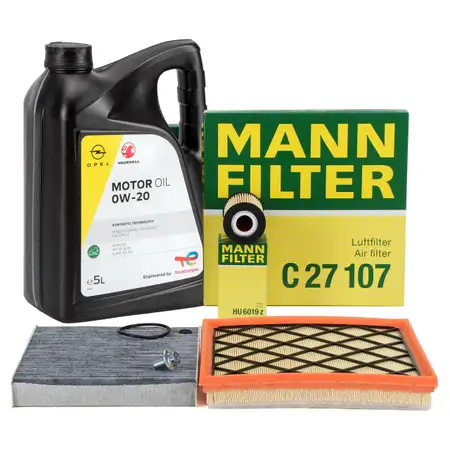 MANN Filterset 3-tlg + 5L ORIGINAL 0W20 Motor&ouml;l OPEL Astra J Zafira Tourer C 1.6 CDTI