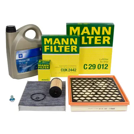 MANN Filterset 3-tlg + 5L ORIGINAL 5W30 Motor&ouml;l dexos2 OPEL Insignia A 1.6 CDTI