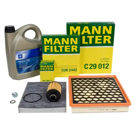 MANN Filterset 3-tlg + 5L ORIGINAL 5W30 Motor&ouml;l dexos2 OPEL Insignia A 2.0 CDTI