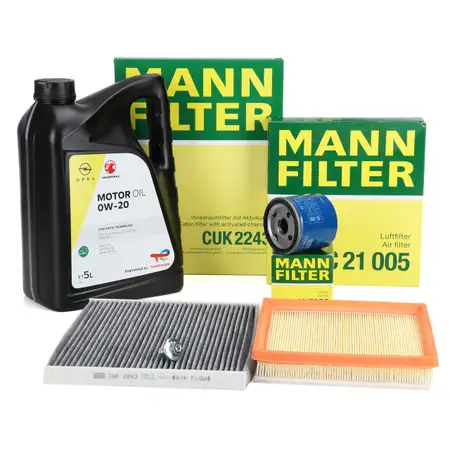 MANN Filterset Filterpaket + 5L ORIGINAL 0W-20 Motor&ouml;l OPEL Adam (M13) 1.0 90/115 PS