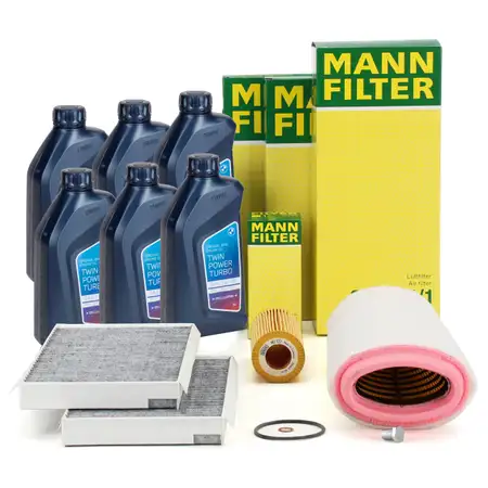 MANN Filterset 3-tlg + 6L ORIGINAL 5W30 Motor&ouml;l BMW 5er E60 E61 520d 150/163 PS M47