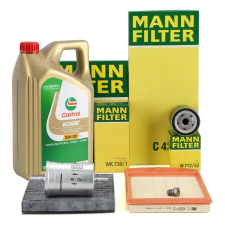 MANN Filterset 4-tlg + 5L CASTROL 5W30 Motor&ouml;l VW Golf 4 Bora SKODA Octavia 1 1.4 1.6