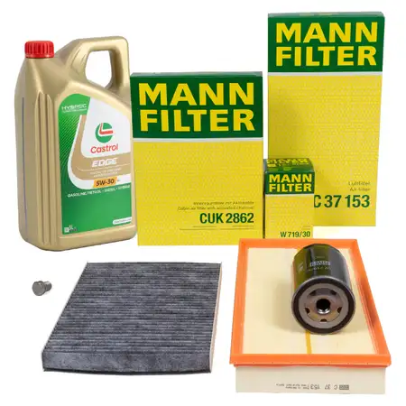 MANN Filterset 3-tlg + 5L CASTROL 5W30 Motor&ouml;l VW Golf 4 AUDI A3 8L1 TT 8N 1.6 1.8 / T 2.0