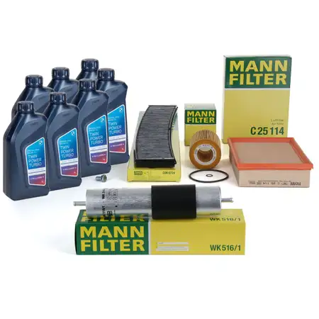 MANN Filterset 4-tlg + 7L ORIGINAL 5W30 Motor&ouml;l BMW 3er E46 320-328i bis 05.2001 M52 M54