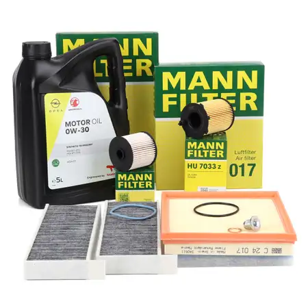 MANN Filterset 4-tlg + 5L ORIGINAL 0W30 Motor&ouml;l CITROEN OPEL PEUGEOT 1.6 DIESEL