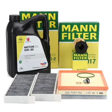 MANN Filterset 3-tlg + 5L ORIGINAL 0W30 Motor&ouml;l PSA C4 Picasso 2 Partner Grandland X 1.6 D