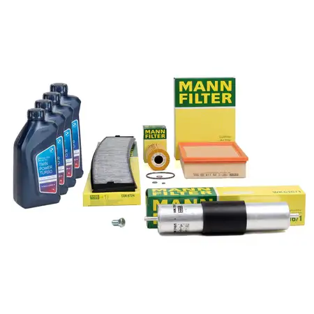 MANN Filterset 4-tlg + 4L ORIGINAL 5W30 Motor&ouml;l BMW 3er E46 316i 318i 105-118 PS M43