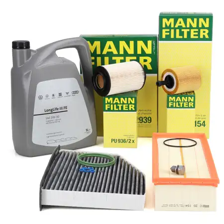 MANN Filterset 4-tlg + 5L ORIGINAL 0W30 Motor&ouml;l VW Golf 5 Touran A3 8P Leon 1.9/2.0 TDI