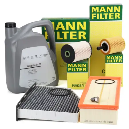 MANN Filterset 4-tlg + 5L ORIGINAL 0W30 Motor&ouml;l VW Golf 5 6 Touran A3 8P Leon 1.9/2.0 TDI