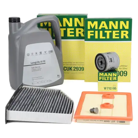 MANN Filterset + 5L ORIGINAL 0W30 Motor&ouml;l VW Sharan 7N Tiguan 5N AUDI Q3 8U 1.4 TSI