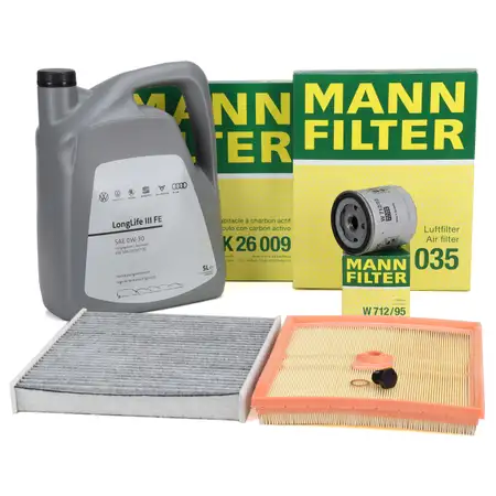 MANN Filterset + 5L ORIGINAL 0W30 Motor&ouml;l VW Golf 7 A3 8V Q2 Leon 5F Octavia 3 1.0 TSI