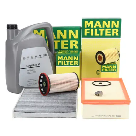 MANN Filterset 4-tlg + 5L ORIGINAL 0W30 Motor&ouml;l VW Golf 7 Passat B8 A3 8V 1.6/2.0 TDI