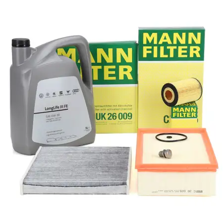 MANN Filterset 3-tlg + 5L ORIGINAL 0W30 Motor&ouml;l VW Golf 7 Passat B8 A3 8V 1.6/2.0 TDI