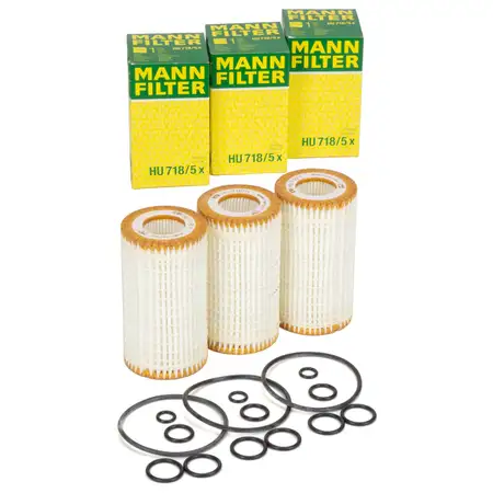 3x MANN HU718/5X &Ouml;lfilter + Dichtung MERCEDES W202 W203 W204 M112 M113 M272 0001802609