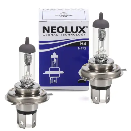 2x NEOLUX N472 Gl&uuml;hlampe Halogenlampe Scheinwerfer H4 12V 55/60W P43t