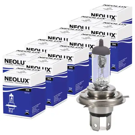 10x NEOLUX N472 Gl&uuml;hlampe Halogenlampe Scheinwerfer H4 12V 55/60W P43t