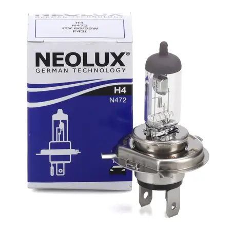 1x NEOLUX N472 Gl&uuml;hlampe Halogenlampe Scheinwerfer H4 12V 55/60W P43t