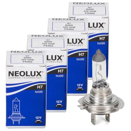 4x NEOLUX N499 Gl&uuml;hlampe Halogenlampe Scheinwerfer H7 12V 55W PX26d