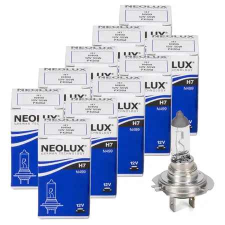 10x NEOLUX N499 Gl&uuml;hlampe Halogenlampe Scheinwerfer H7 12V 55W PX26d