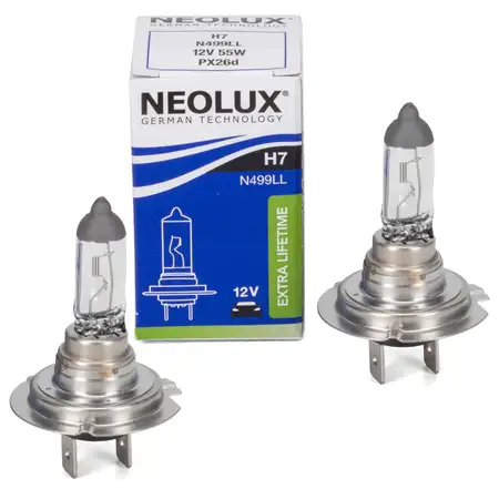 2x NEOLUX N499LL EXTRA LIFETIME Gl&uuml;hlampe Halogenlampe Scheinwerfer H7 12V 55W PX26d