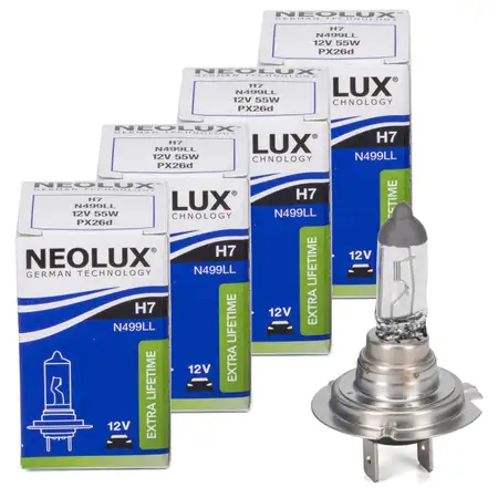 4x NEOLUX N499LL EXTRA LIFETIME Gl&uuml;hlampe Halogenlampe Scheinwerfer H7 12V 55W PX26d