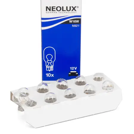 10x NEOLUX N921 Gl&uuml;hlampe Halogenlampe Sockelgl&uuml;hlampe W16W 12V 16W W2,1x9,5d