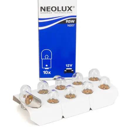 10x NEOLUX N207 Gl&uuml;hlampe Halogenlampe Sockelgl&uuml;hlampe R5W 12V 5W BA15s