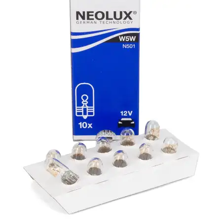 10x NEOLUX N501 Gl&uuml;hlampe Halogenlampe Sockelgl&uuml;hlampe W5W 12V 5W W2,1x9,5d