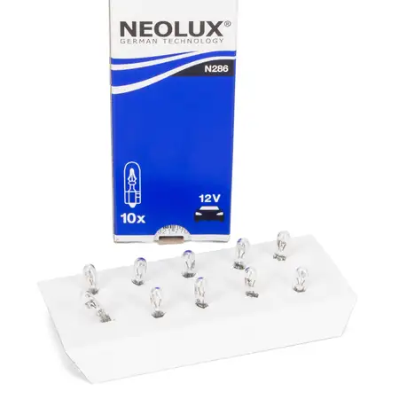 10x NEOLUX N286 Gl&uuml;hlampe Halogenlampe Glassockellampe W1,2W 12V 1,2W W2x4.6d