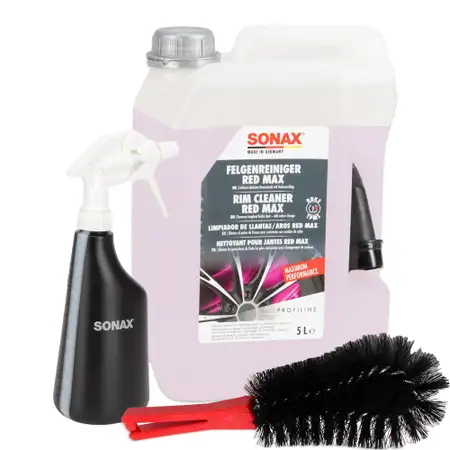 5L SONAX RED MAX Felgenreiniger Rim Cleaner + Spr&uuml;hboy + Felgenb&uuml;rste Reinigungsb&uuml;rste